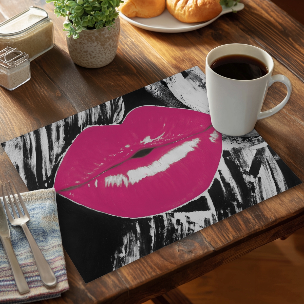 Picture of Begin Home Decor C4PP141821TXAU 14 x 18 in. Pink Glossy Lips Polyester Placemat - Stylish Home Decor - Set of 4