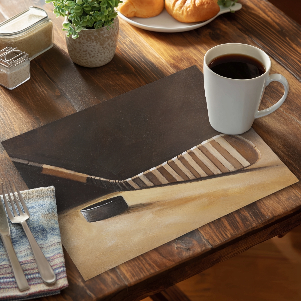 Picture of Begin Home Decor C6PP1418W9FJMK 14 x 18 in. Stick & Hockey Puck Polyester Placemat for Home Decor - Set of 6