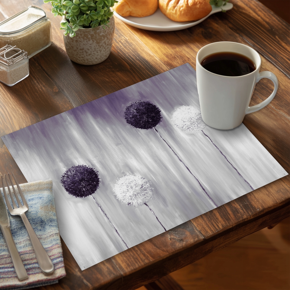 Picture of Begin Home Decor C4PP14188X259Y 14 x 18 in. Purple Allium Flowers Polyester Placemat - Home Decor Accent - Set of 4