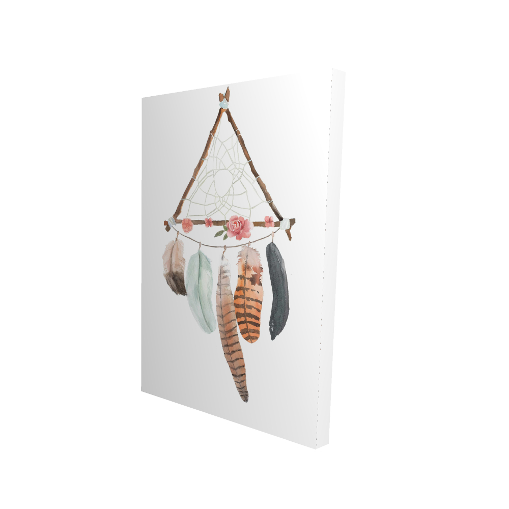 2080-3624-MI95 24 x 36 in. Triangular Dream Catcher - Bohemian Canvas Home Decor Feathers
