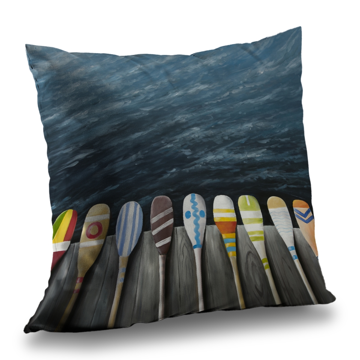 C1PC1414KOEM17 14 x 14 in. Colorful Paddles on the Dock - Brown Object Poly Twill Throw