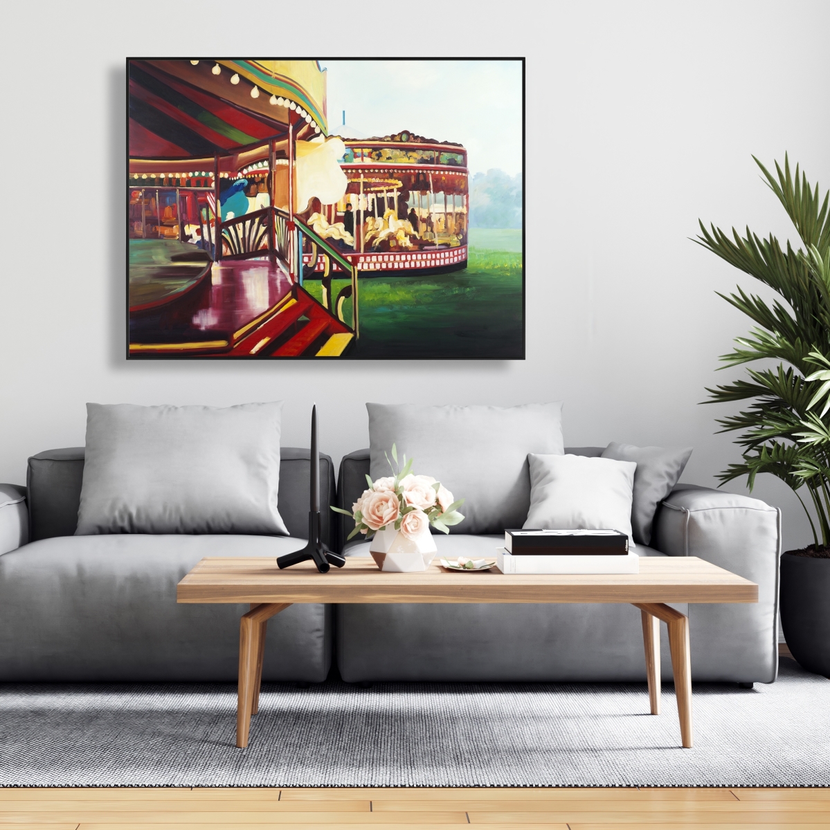 C1FC3648DKDGTB 36 x 48 in. Carousel in a Carnaval - Yellow Bedroom Framed Canvas Decor