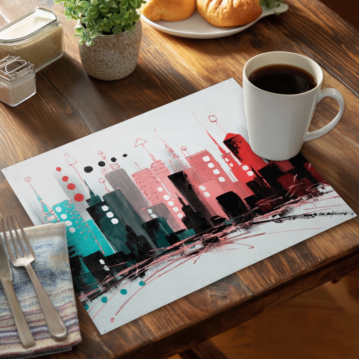 Picture of Begin Home Decor C4PP1418K2MNUL 14 x 18 in. Cityscape Rose Gold Polyester Placemat for Home Decor - Set of 4