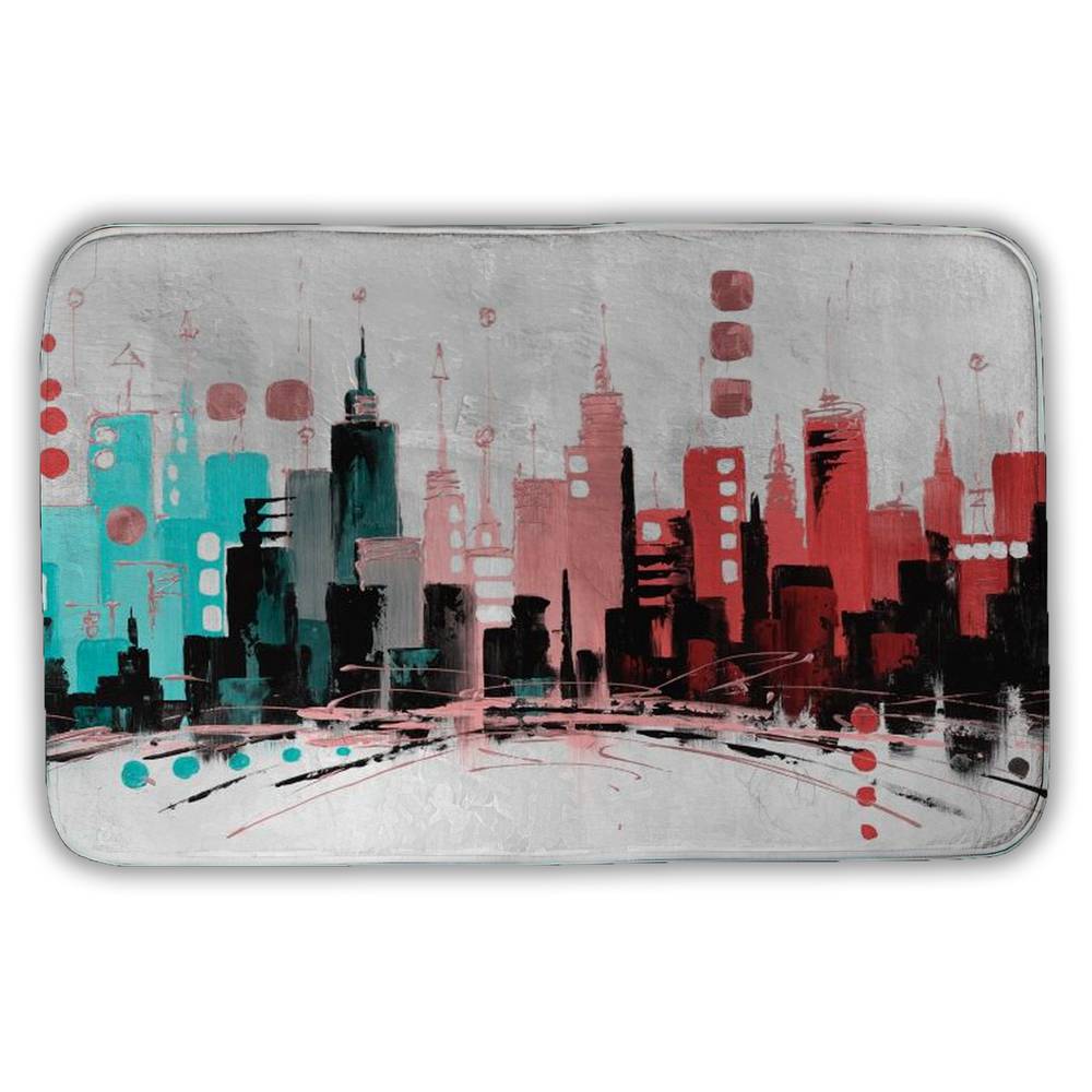 5930-2134-CI282-1 21 x 34 in. Colorful City with Rose Gold Lines - Turquoise Bath Mat Decor