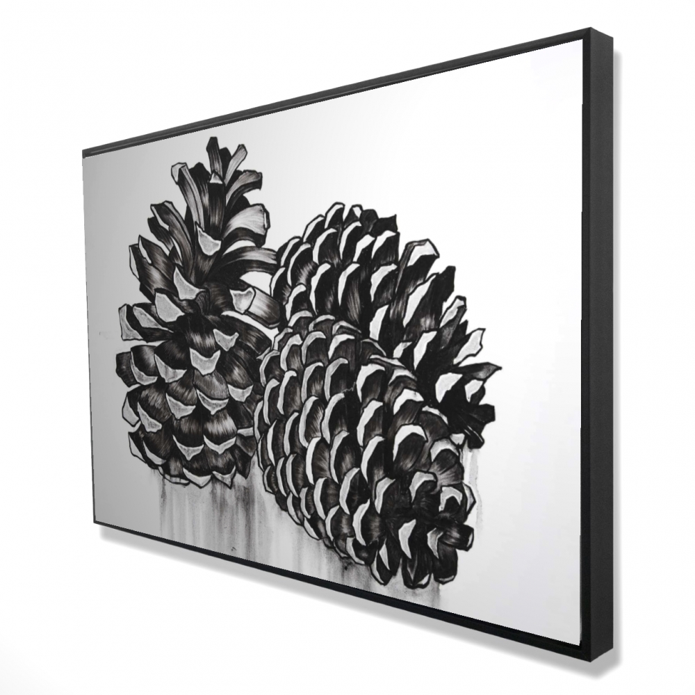 2081-2436-MI100 24 x 36 in. Three Small Pine Cones - Black Framed Canvas Home Decor