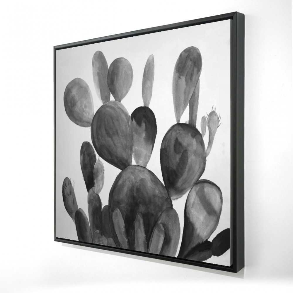 2081-3636-FL287 36 x 36 in. Grayscale Paddle Cactus Plant - Beige Framed Canvas Decor