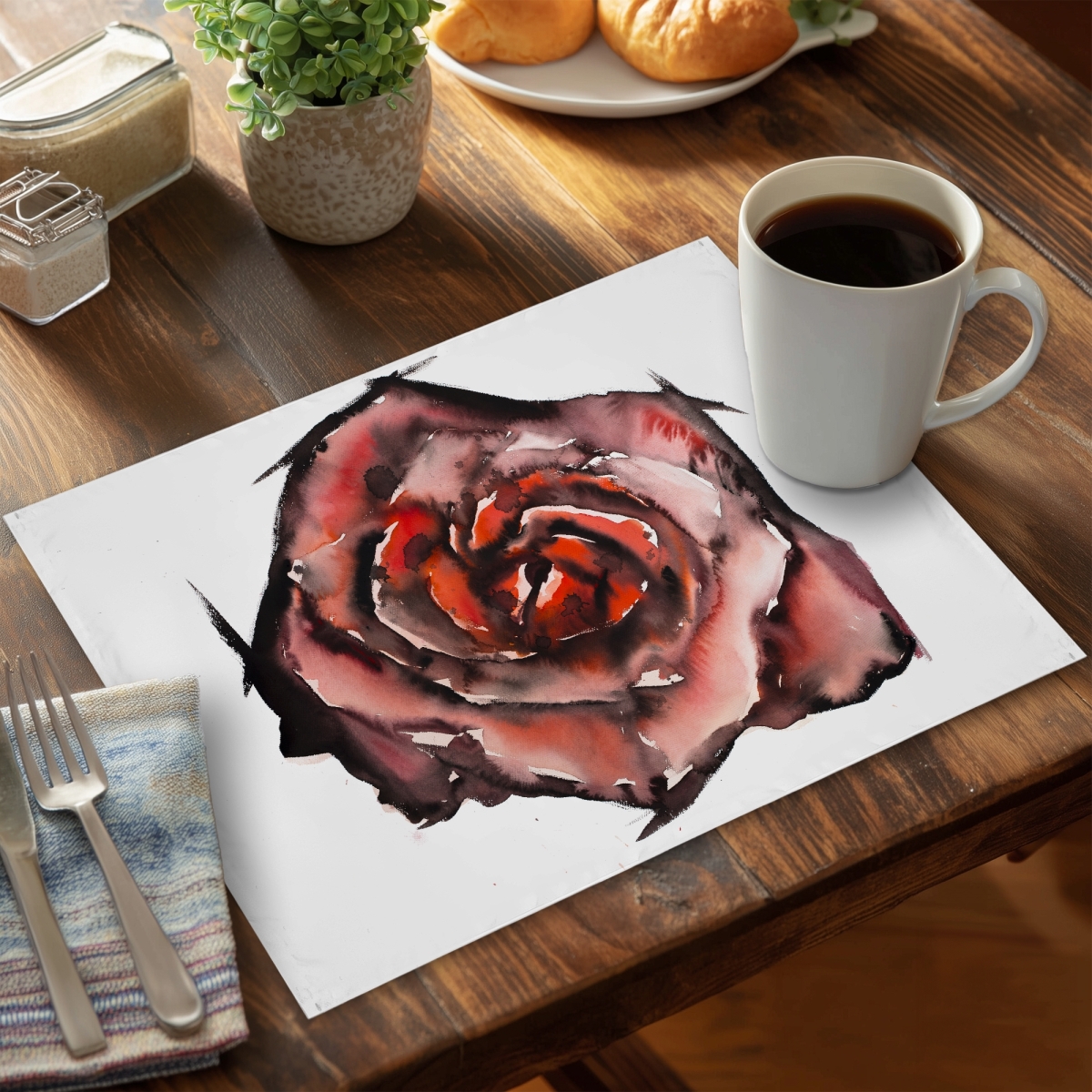 Picture of Begin Home Decor C4PP1418VGL8HQ 14 x 18 in. Watercolor Rose Polyester Placemat for Elegant Home Decor - Set of 4