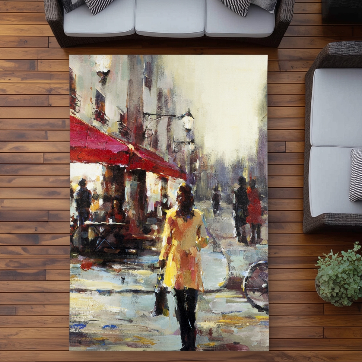 C1ROAR572NFFLZ 5 x 7 ft. Woman Walking in Paris Beige Outdoor Area Rug - Home Decor - Rectangle