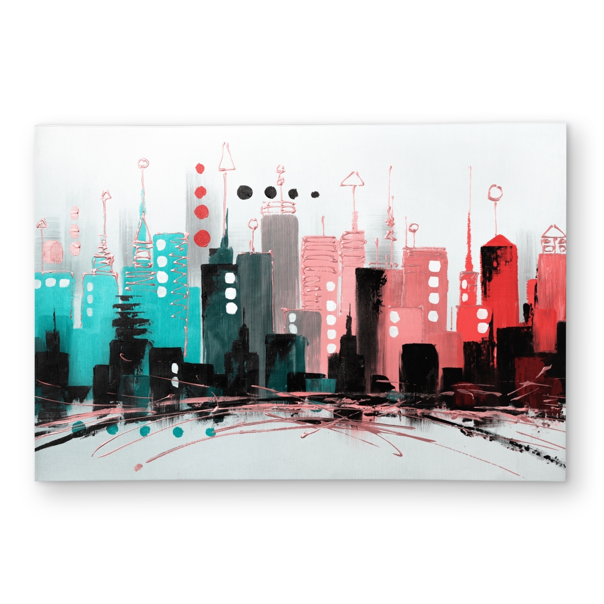 C1ROAR23OXHQ3V 2 x 3 ft. Cityscape Rose Gold Turquoise Bedroom Outdoor Area Rug - Rectangle