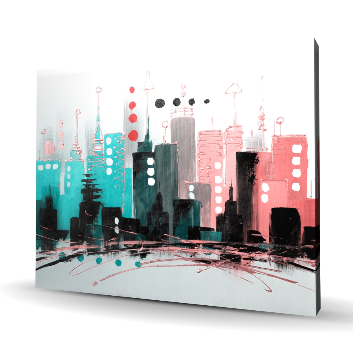 C1RC486061ABHH 48 x 60 in. Cityscape with Rose Gold Colors - Contemporary Turquoise Canvas