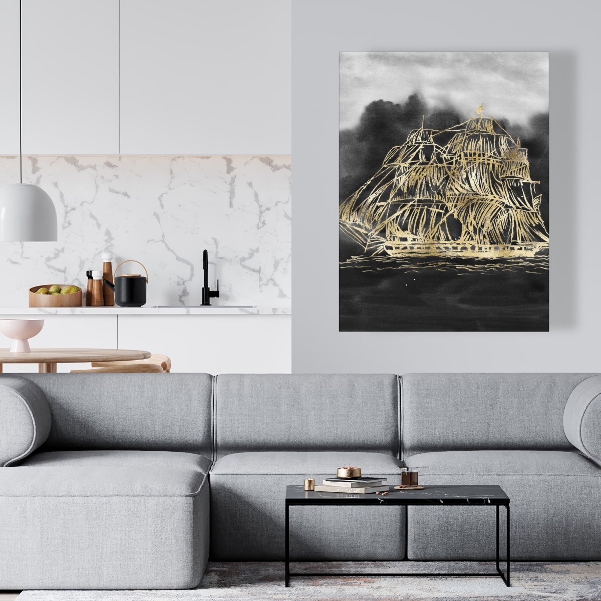 C1RC3648UHZD7D 36 x 48 in. Old Sailing Ship Illustration - Canvas Bathroom Decor Art