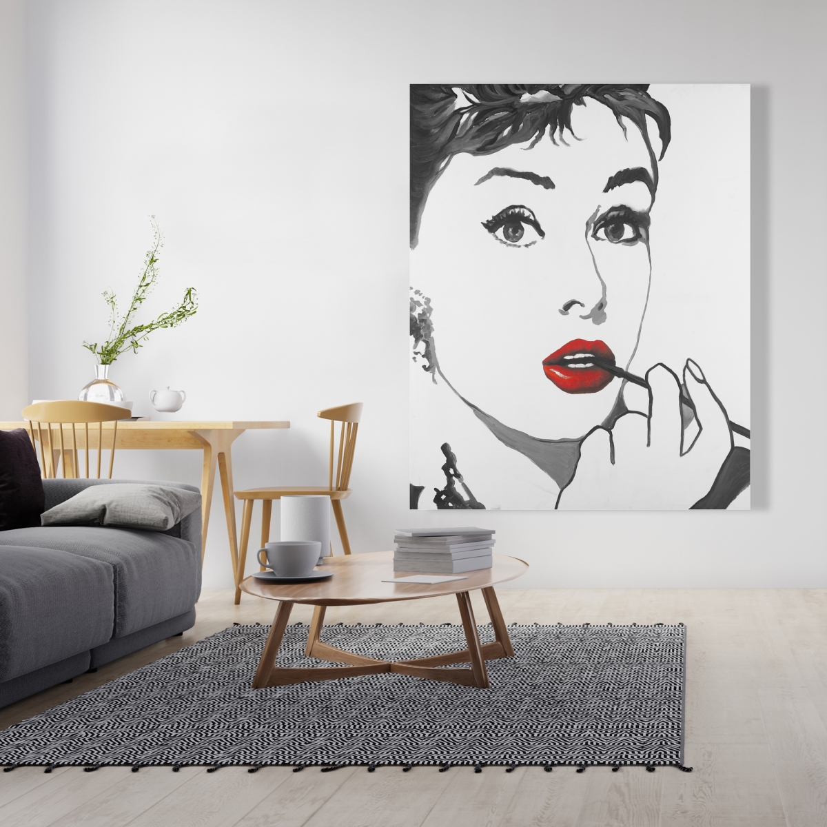 C1RC4860EX5C0K 48 x 60 in. Audrey Hepburn Outline Style - Office Illustrative Canvas Art