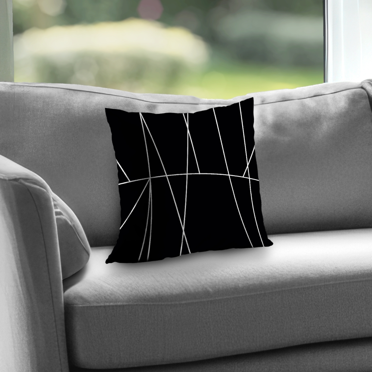 C1PC1414Q26MQN 14 x 14 in. White Stripes on Black Background - Shapes Black Poly Twill Throw