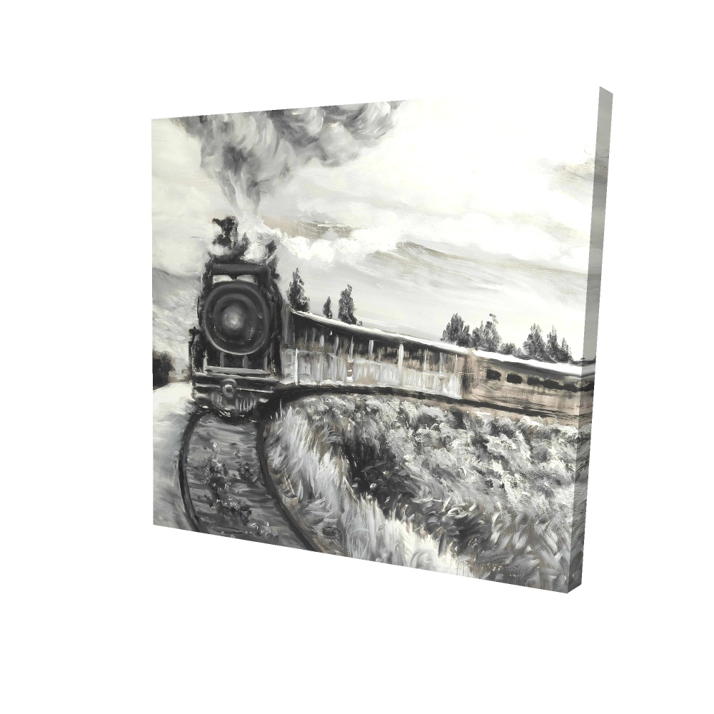 2080-0808-TR51 8 x 8 in. Gray Trees Bedroom Canvas - Steam Engine Train Home Decor