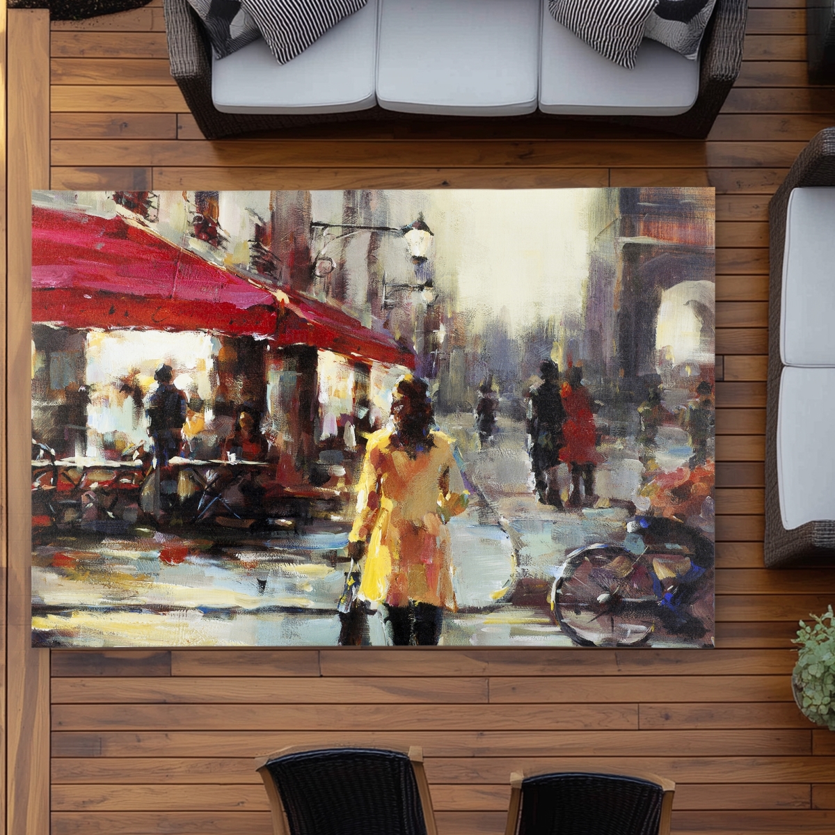 C1ROAR579RWNEF 5 x 7 ft. Woman Walking in Paris Beige Outdoor Area Rug for Home Decor - Rectangle