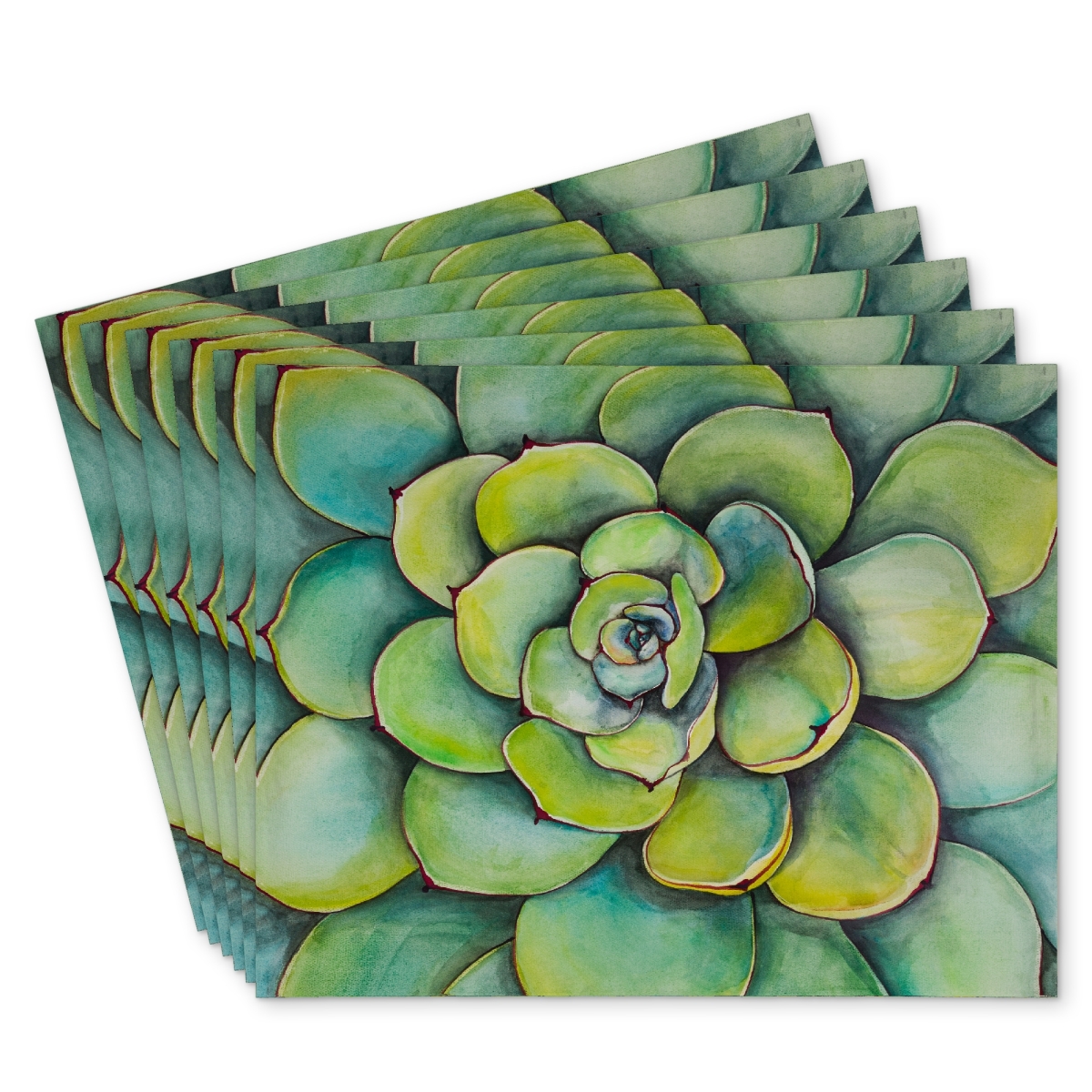 Picture of Begin Home Decor C6PP1418V9BX2A 14 x 18 in. Watercolor Succulent Plant Placemat - Polyester Home Decor - Set of 6