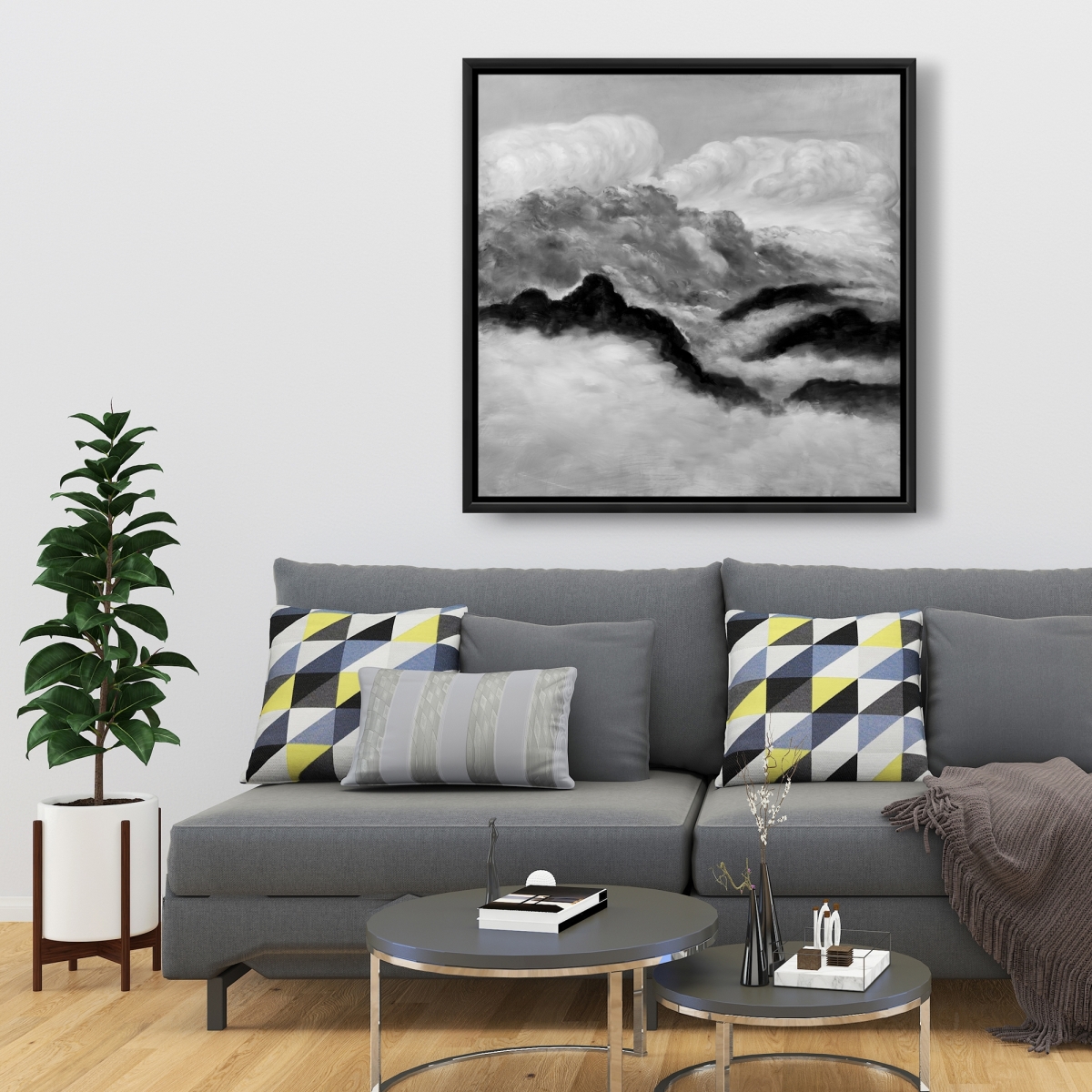 C1FC3636EF49YV 36 x 36 in. Gray Clouds - Mountains Landscapes Framed Canvas Art Decor