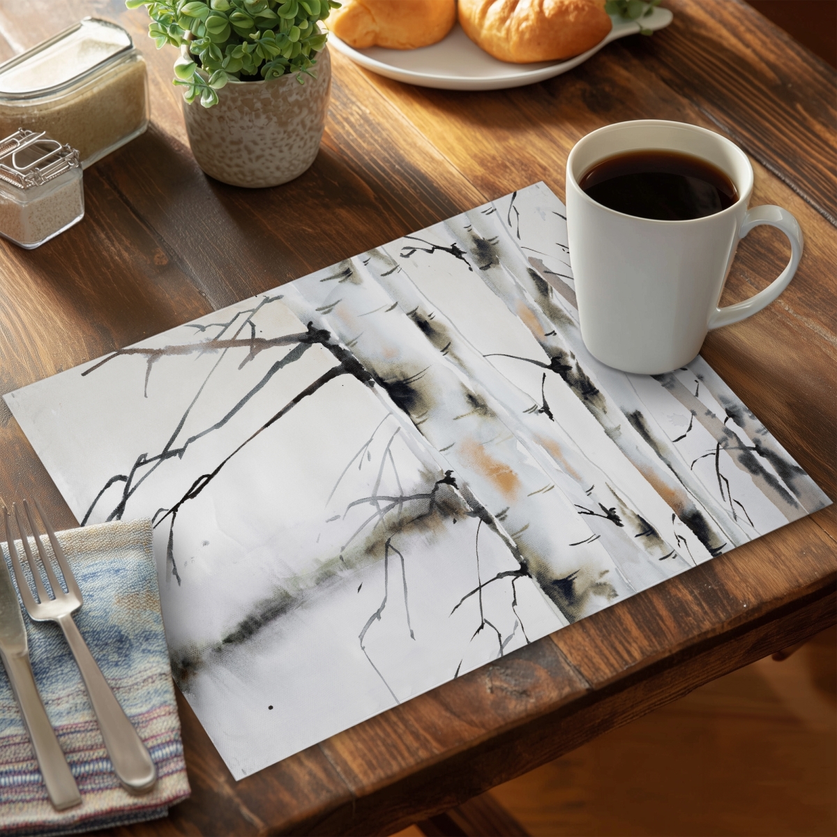 Picture of Begin Home Decor C4PP14183WDJ93 14 x 18 in. Winter Birches Polyester Placemat - Stylish Home Decor - Set of 4