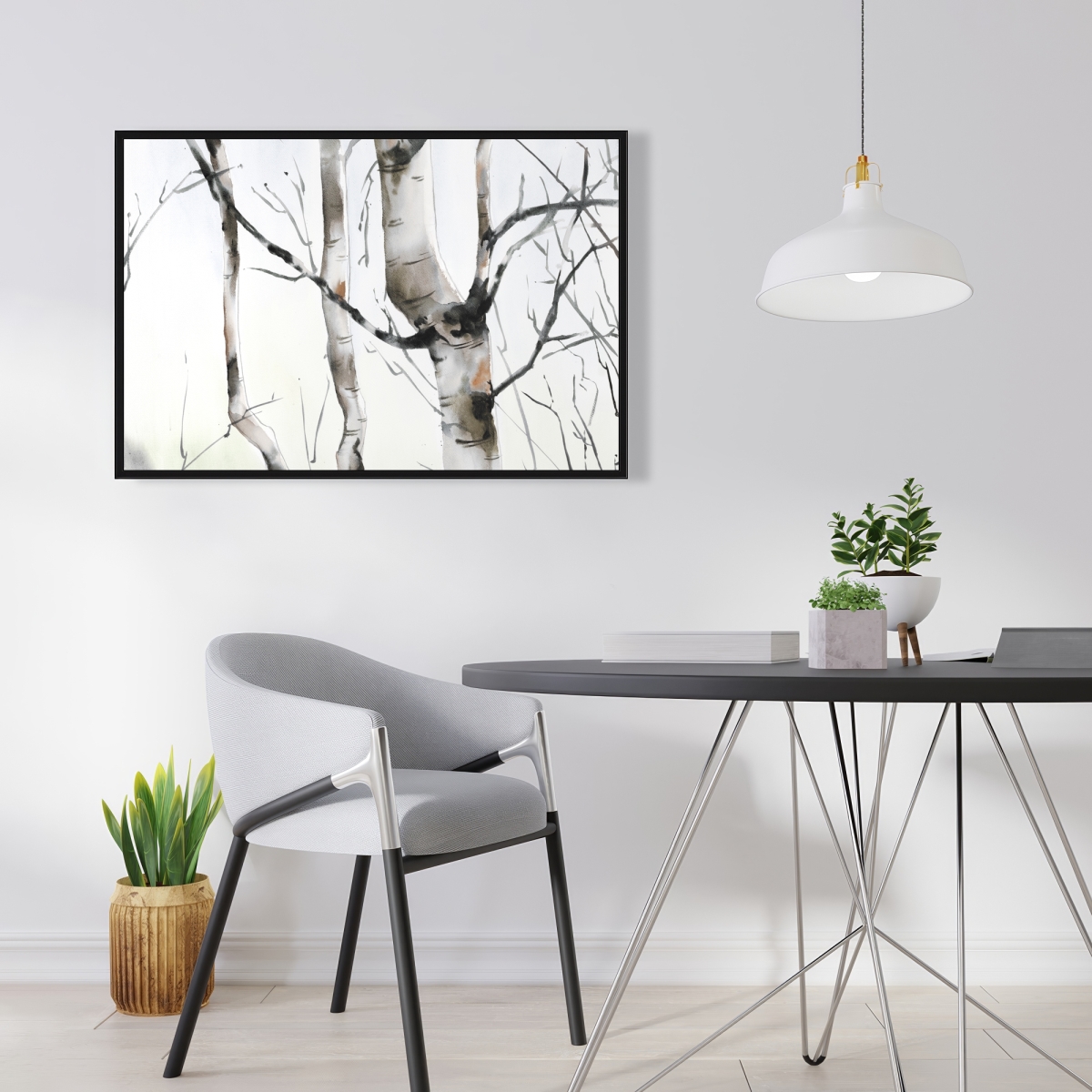 C1FC2436XFROTP 24 x 36 in. Three Birches Trees - Hygge Gray Framed Canvas Home Decor