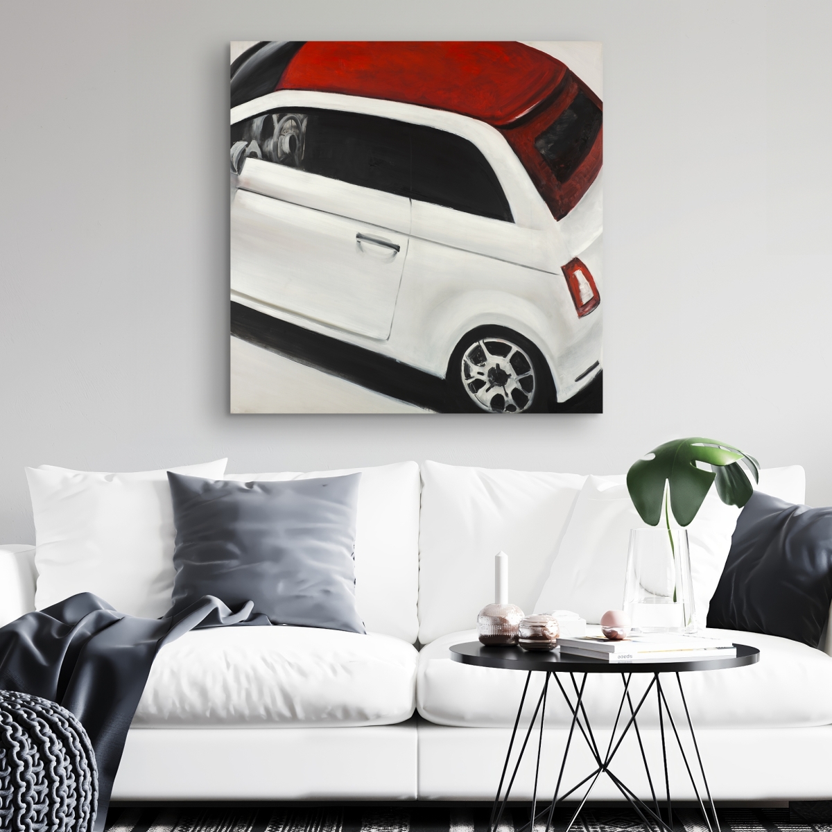 C1RC32327O9HK1 32 x 32 in. Italian Red & White Car - Black Man Cave Canvas Decor