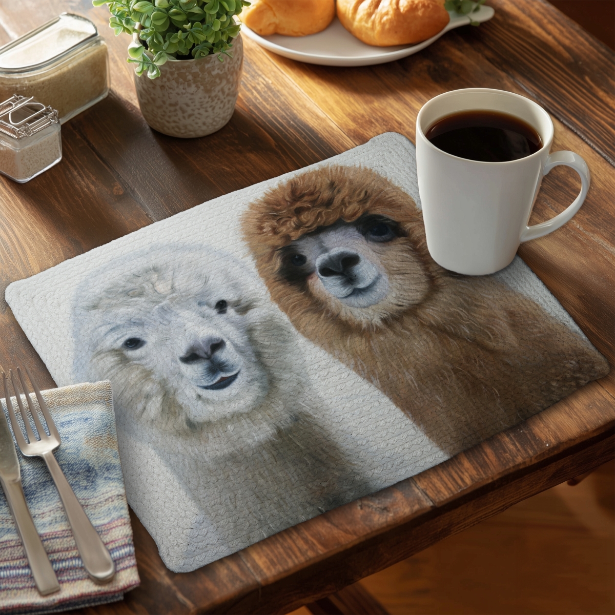Picture of Begin Home Decor C6BP1418LJD2I7 14 x 18 in. Two Lamas Braided Polyester Placemat for Home Decor - Set of 6