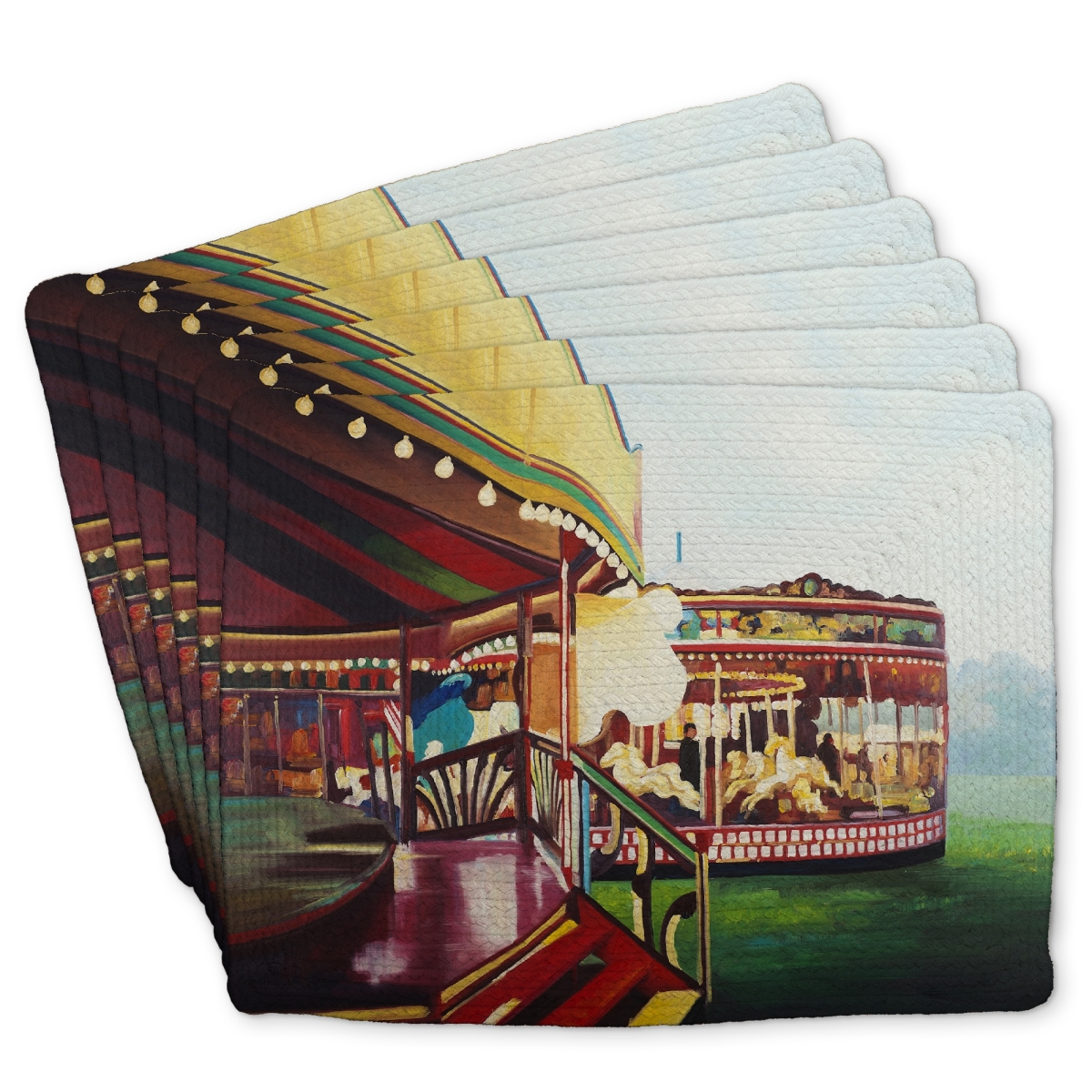 Picture of Begin Home Decor C6BP14185FAGAU 14 x 18 in. Carousel in a Carnaval - Braided Polyester Placemat - Home Decor - Set of 6