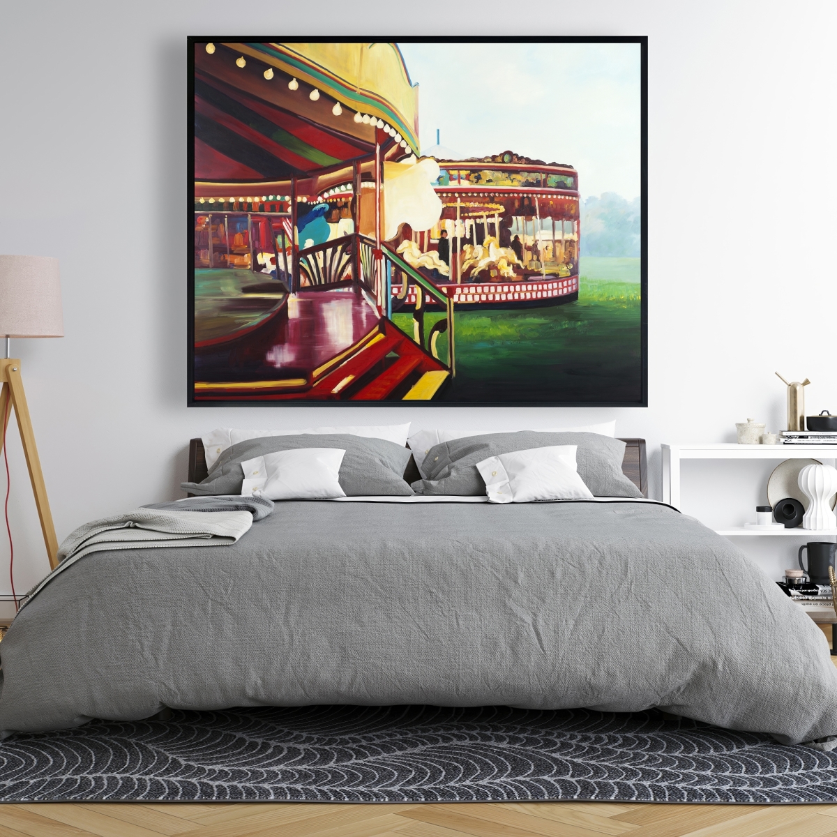 C1FC4860OYZ6KA 48 x 60 in. Carousel in a Carnaval - Hobbies Yellow Framed Canvas Decor