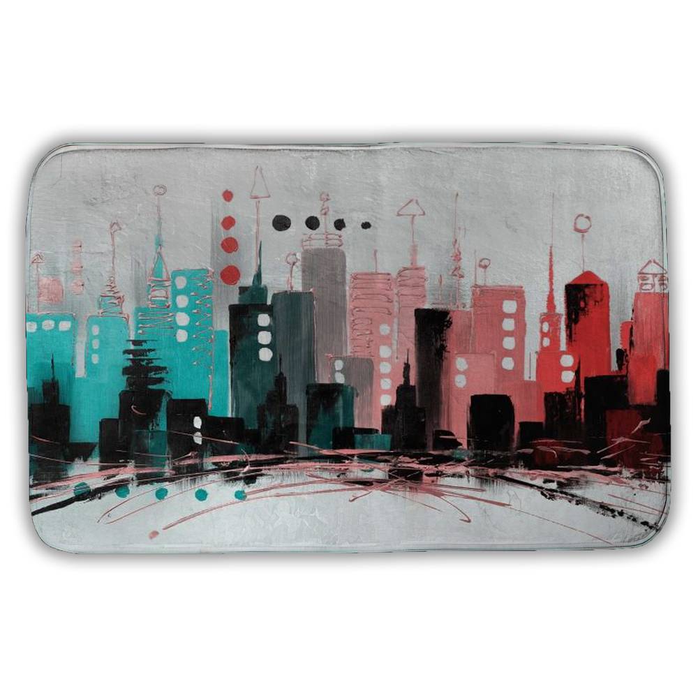 5930-2134-CI281-1 21 x 34 in. Cityscape with Rose Gold Colors - Shapes Cities Bath Mat