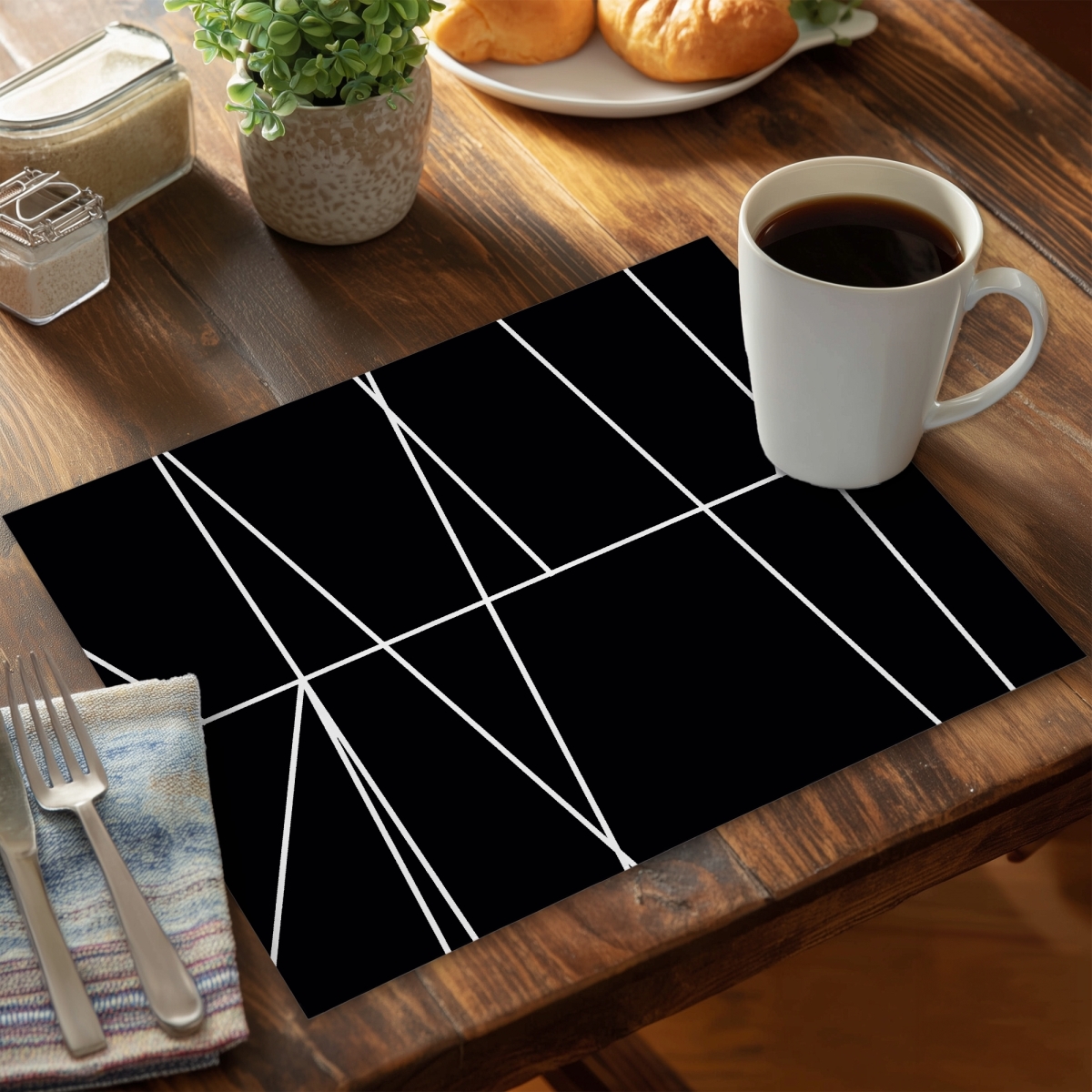 Picture of Begin Home Decor C4PP1418263HU7 14 x 18 in. White Stripes on Black Background Polyester Placemat - Home Decor - Set of 4