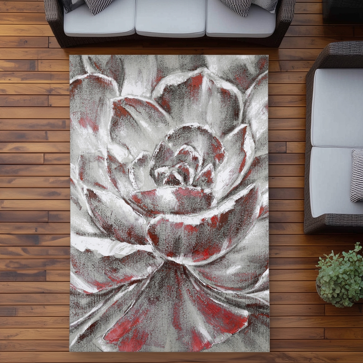 C1ROAR57NV2M43 5 x 7 ft. Gray & Pink Flower Outdoor Area Rug - Contemporary Bedroom Decor - Rectangle