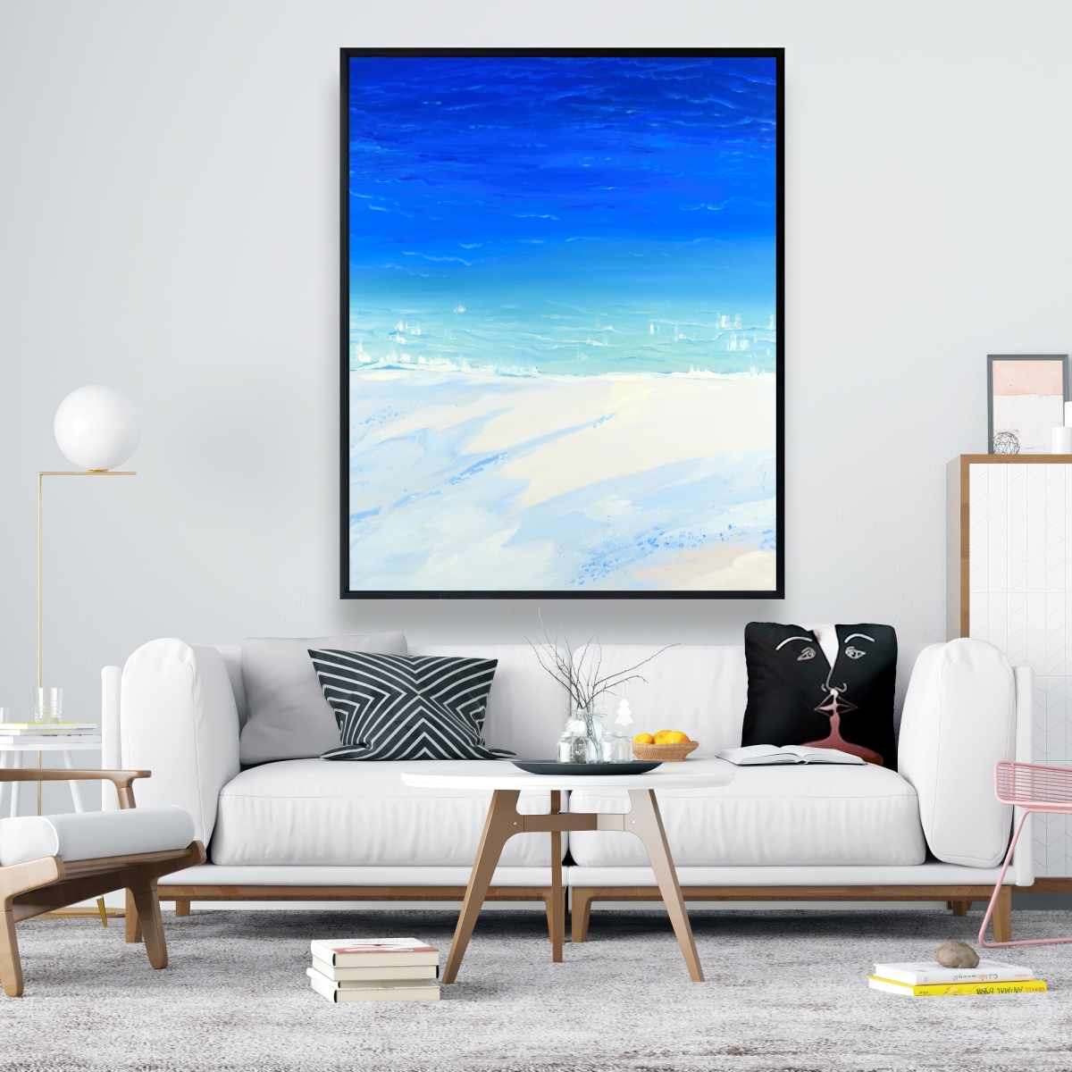 C1FC4860KYCGR3 48 x 60 in. Satellite View of the Ocean - Blue Framed Canvas Art