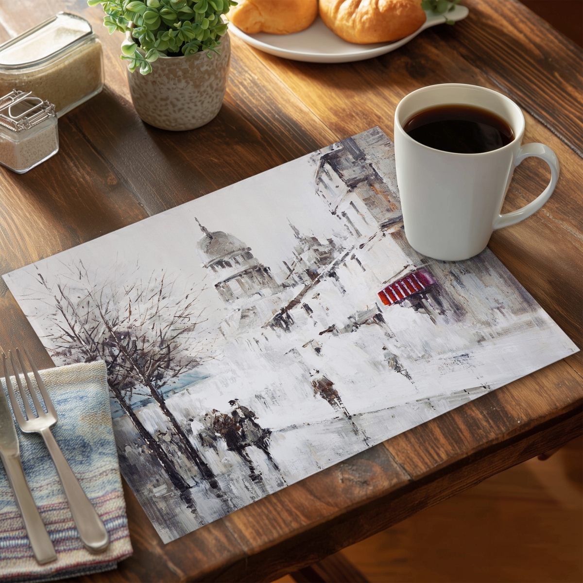 Picture of Begin Home Decor C6PP14182DSTWT 14 x 18 in. Gray City Street Polyester Placemat for Stylish Home Decor - Set of 6