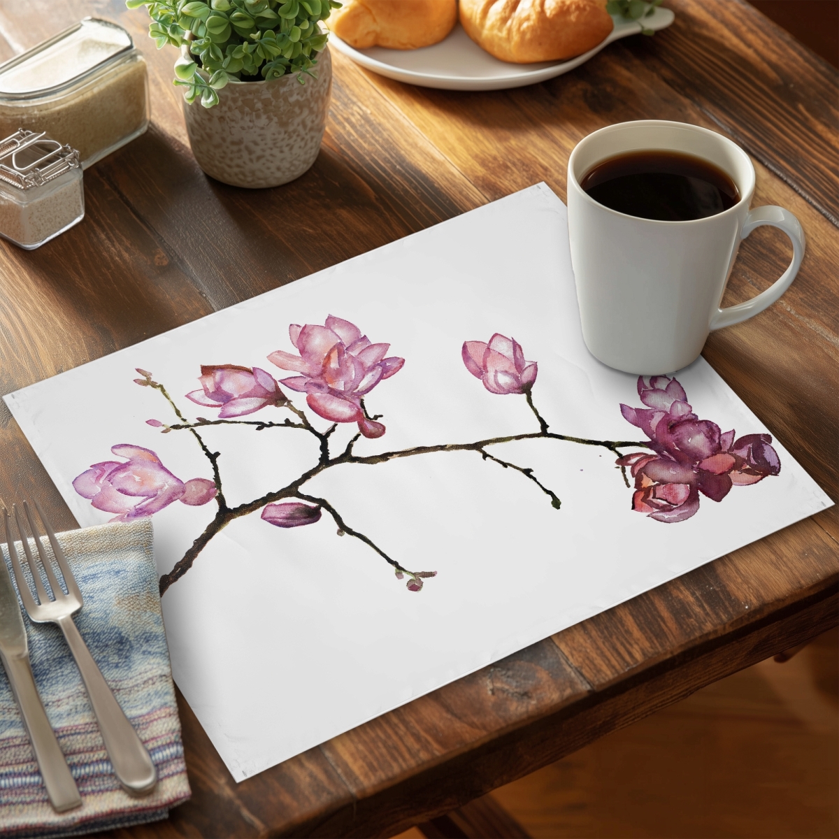 Picture of Begin Home Decor C6PP1418DG5LU3 14 x 18 in. Branch of Cherry Blossoms Polyester Placemat - Home Decor - Set of 6