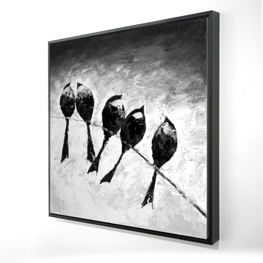 2081-3636-AN115-1 36 x 36 in. Five Birds Perched - Gray Black & White Framed Canvas Art