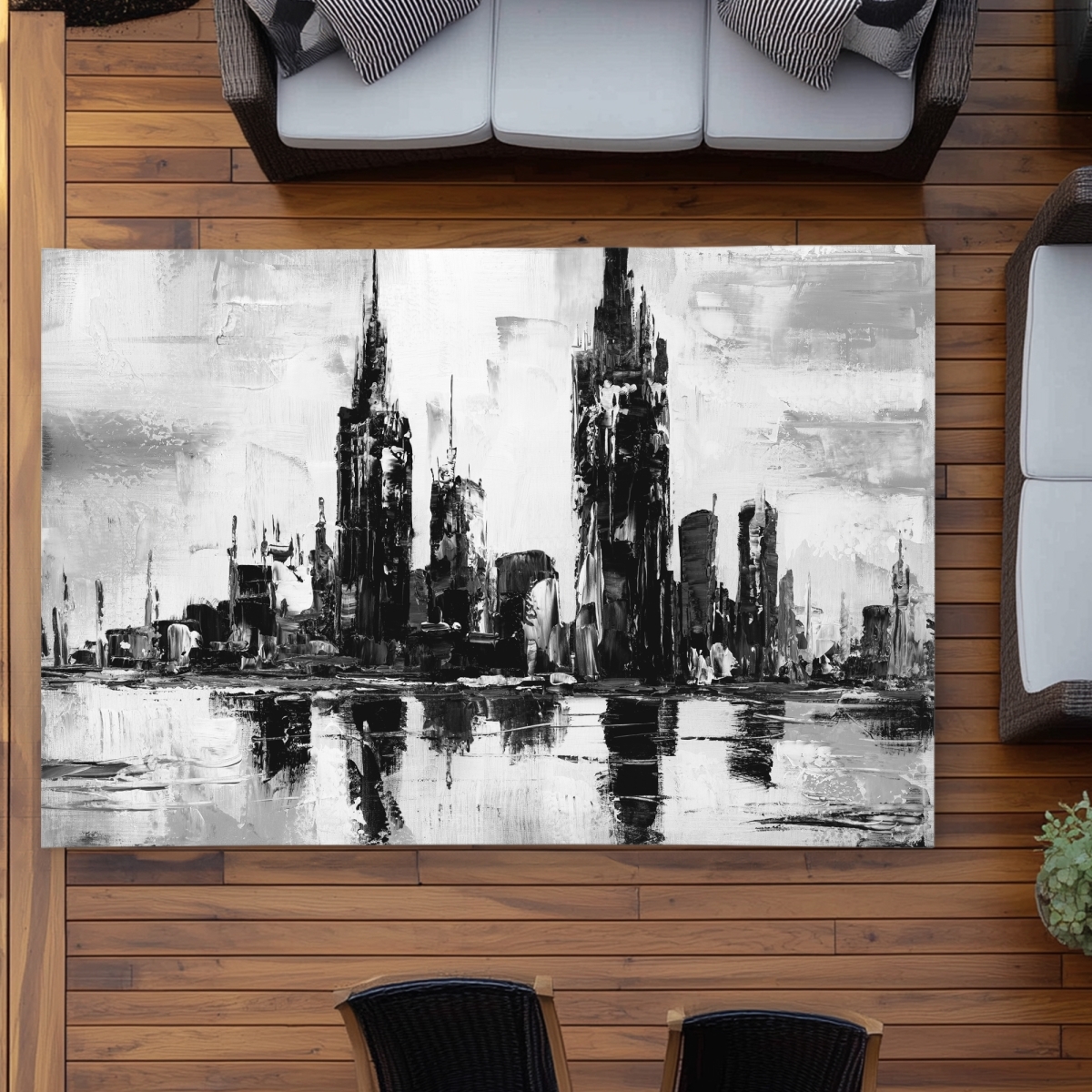 C1ROAR5741718Y 5 x 7 ft. Mono Urban Cityscape - Black & White Outdoor Area Rug for Home - Rectangle