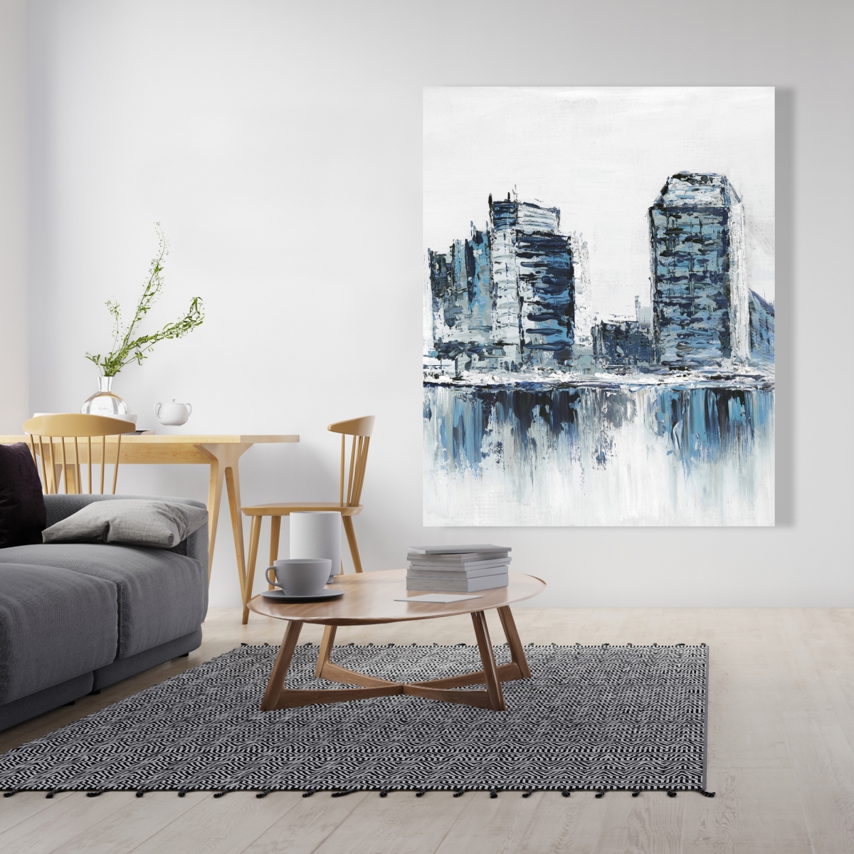 C1RC4860AKBOPM 48 x 60 in. Texturized Blue Colors Cityscape - Blue Bathroom Canvas Decor