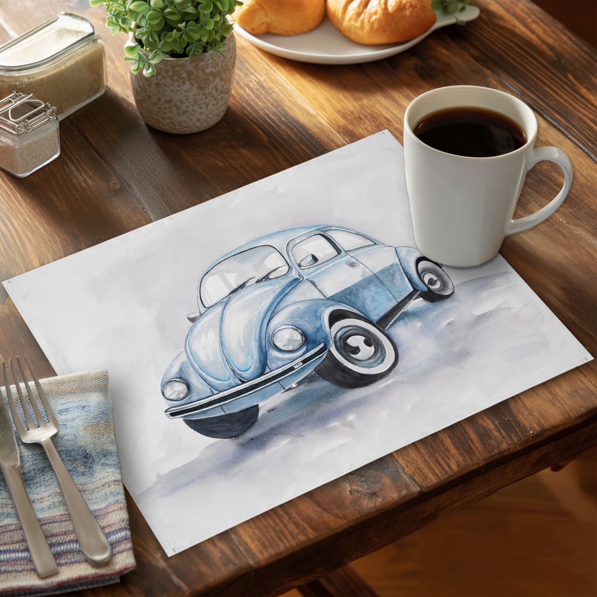 Picture of Begin Home Decor C6PP1418E86VZE 14 x 18 in. Beetle Blue Car Polyester Placemat - Stylish Home Decor - Set of 6