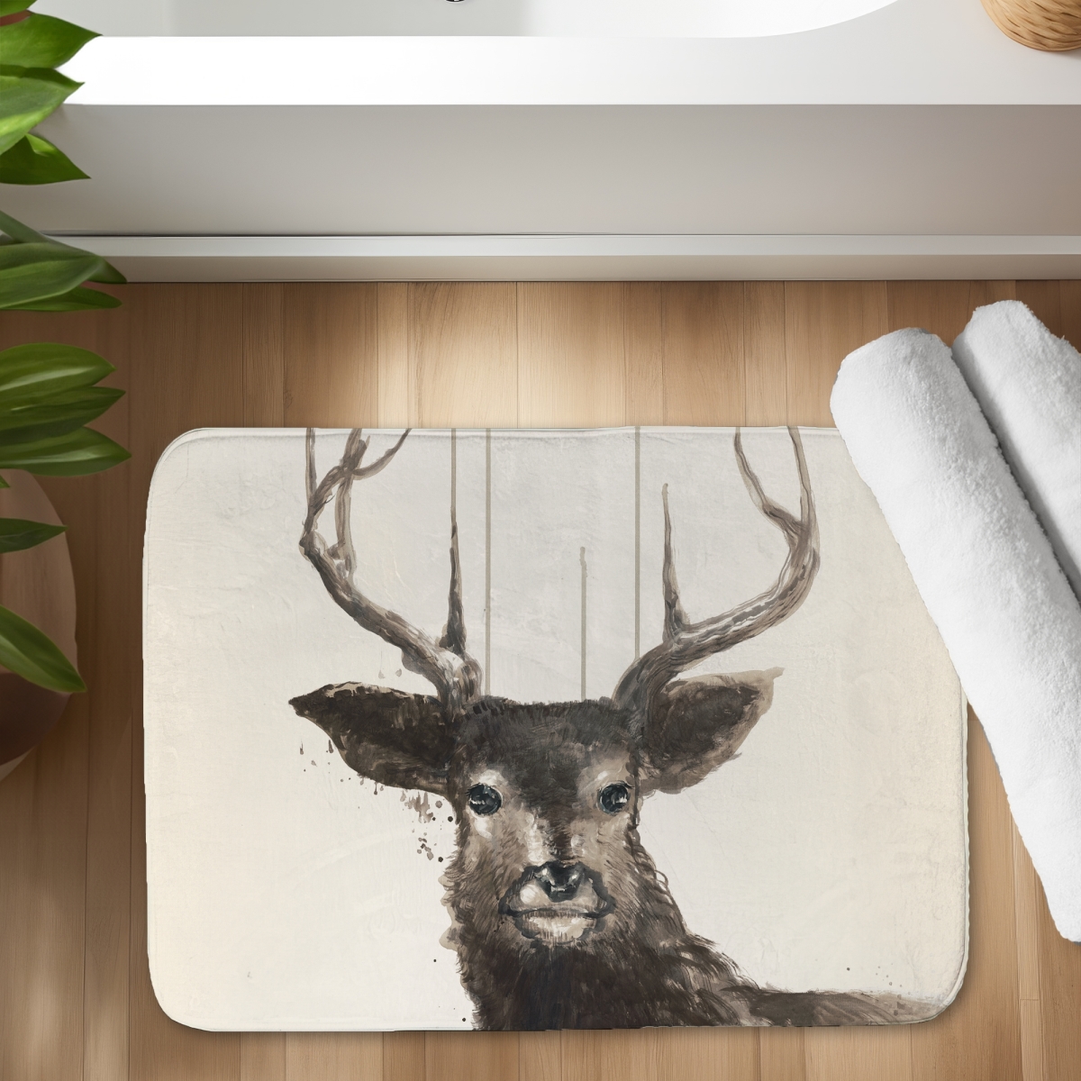 C1BM1724PQE3BI 17 x 24 in. Abstract Deer Rustic Bath Mat - Unique Home Decor Accent