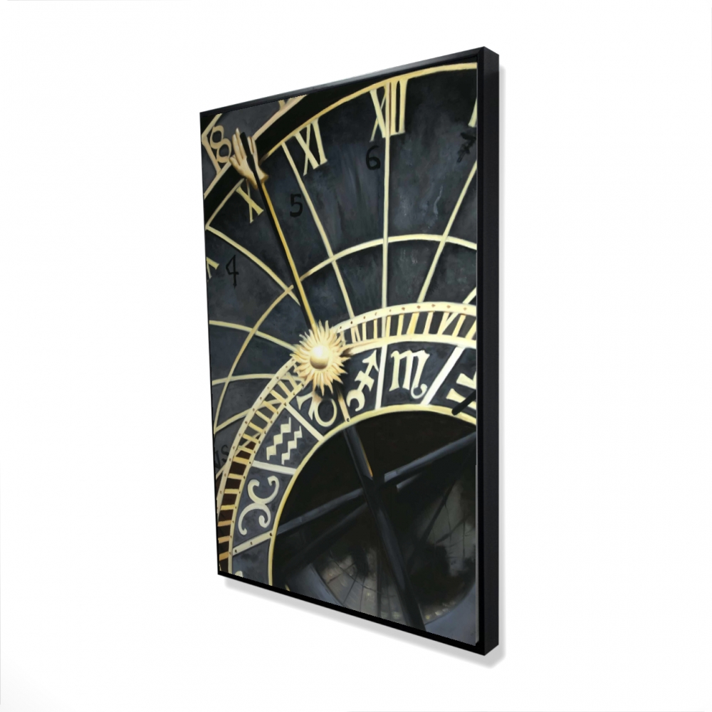 2081-3624-EA12 24 x 36 in. Astrologic Clock - Gold Hyperrealist Framed Canvas Decor