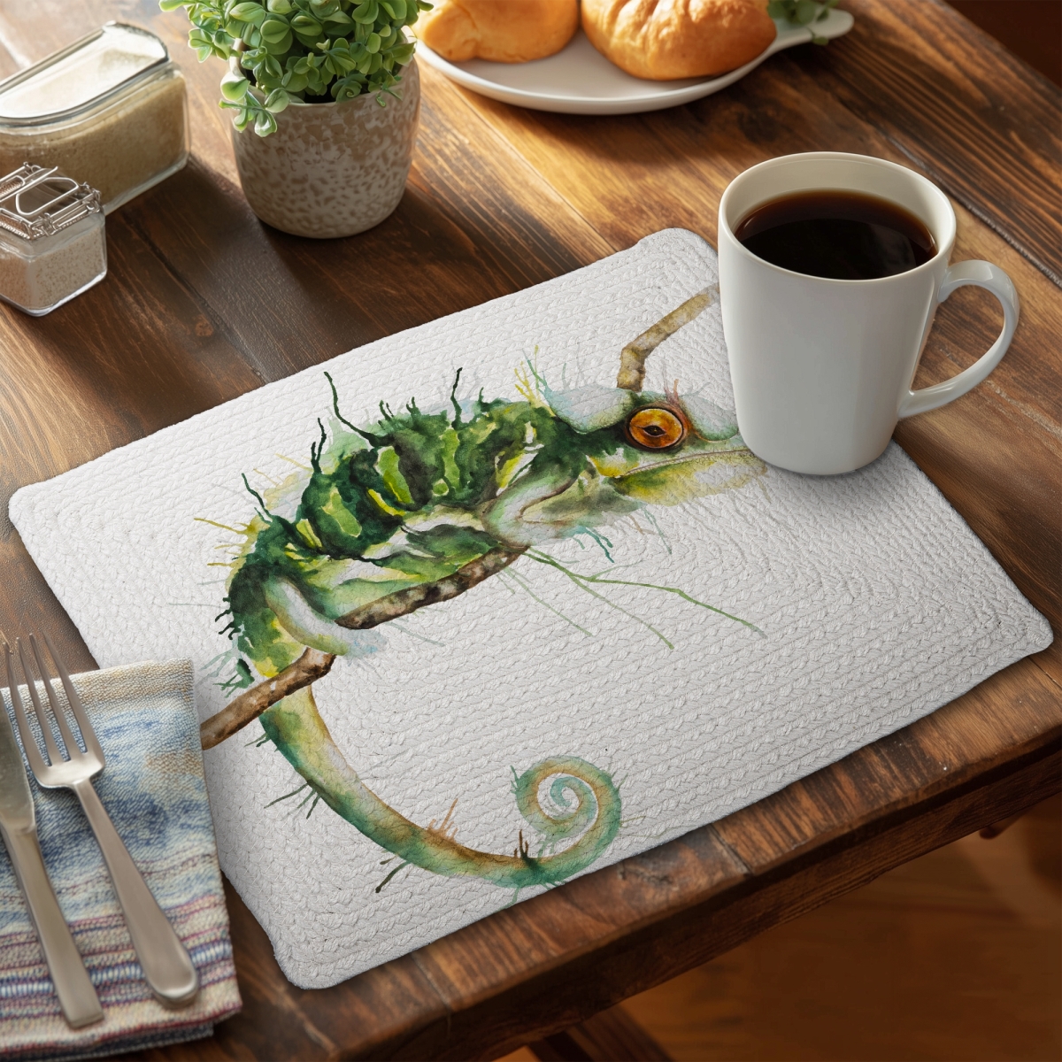 Picture of Begin Home Decor C6BP14183ALO7X 14 x 18 in. Chameleon on the Lookout - Braided Polyester Placemat - Home Decor - Set of 6