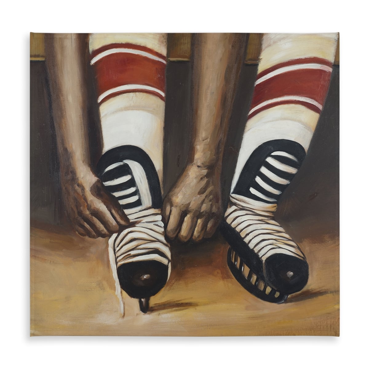 Picture of Begin Home Decor C1TC5858DAC0JW 58 x 58 in. Hockey Player Ties Skates Tablecloth - Indoor Outdoor Decor