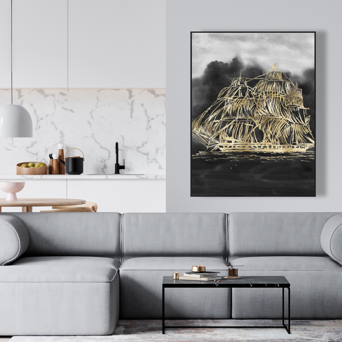 C1FC3648KLXG2J 36 x 48 in. Old Sailing Ship Illustration - Framed Canvas Home Decor