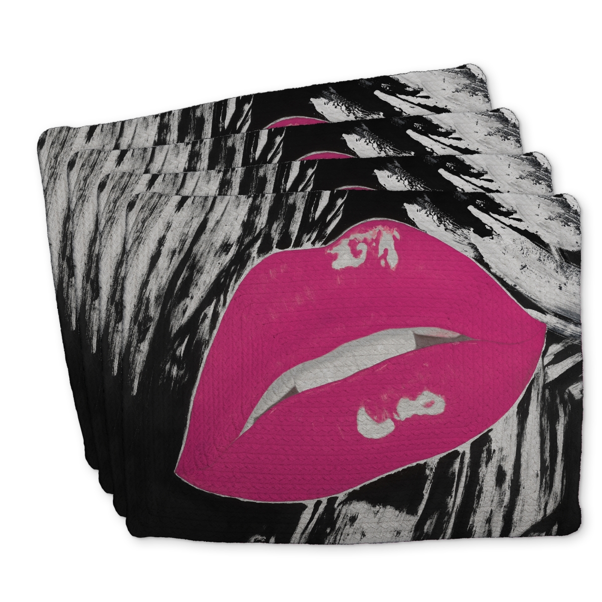 Picture of Begin Home Decor C4BP1418R0M0QB 14 x 18 in. Kissable Pink Glossy Lips Braided Polyester Placemats - Set of 4