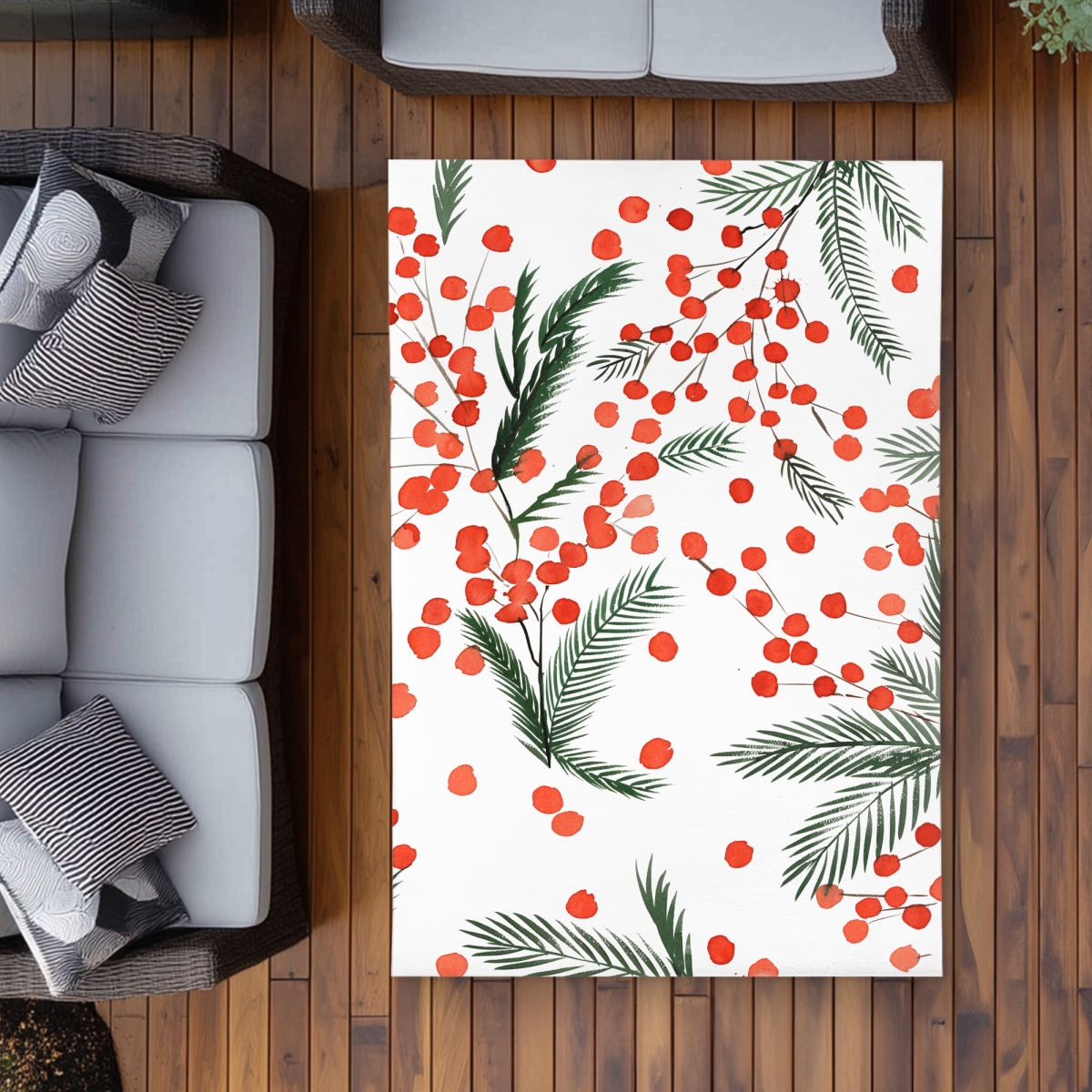 C1ROAR46TU9YGT 4 x 6 ft. Mistletoe Leaf Pattern Outdoor Area Rug - White Home Decor - Rectangle