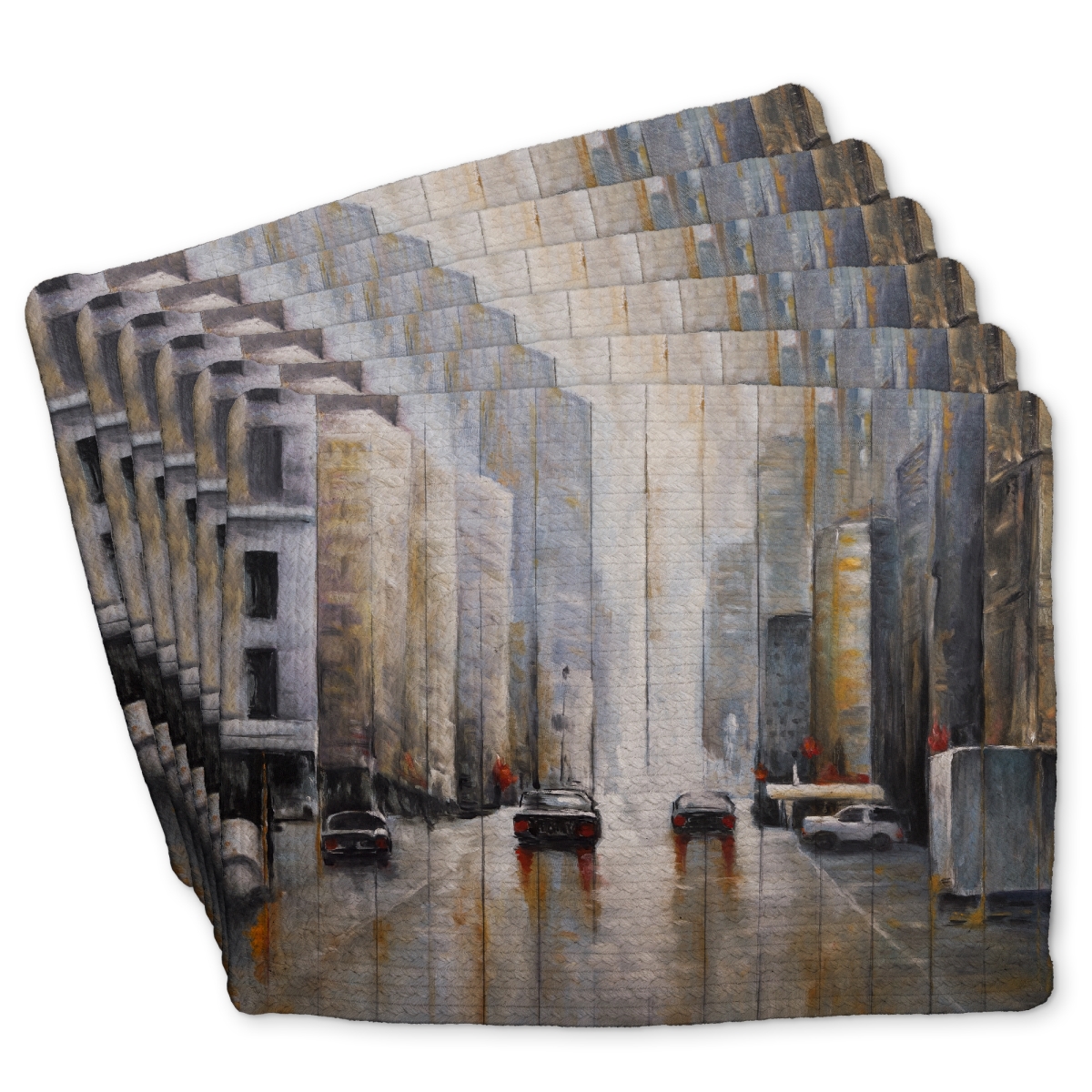 Picture of Begin Home Decor C6BP1418XHYCQE 14 x 18 in. Cars in the Morning Rain - Braided Polyester Placemat - Home Decor - Set of 6