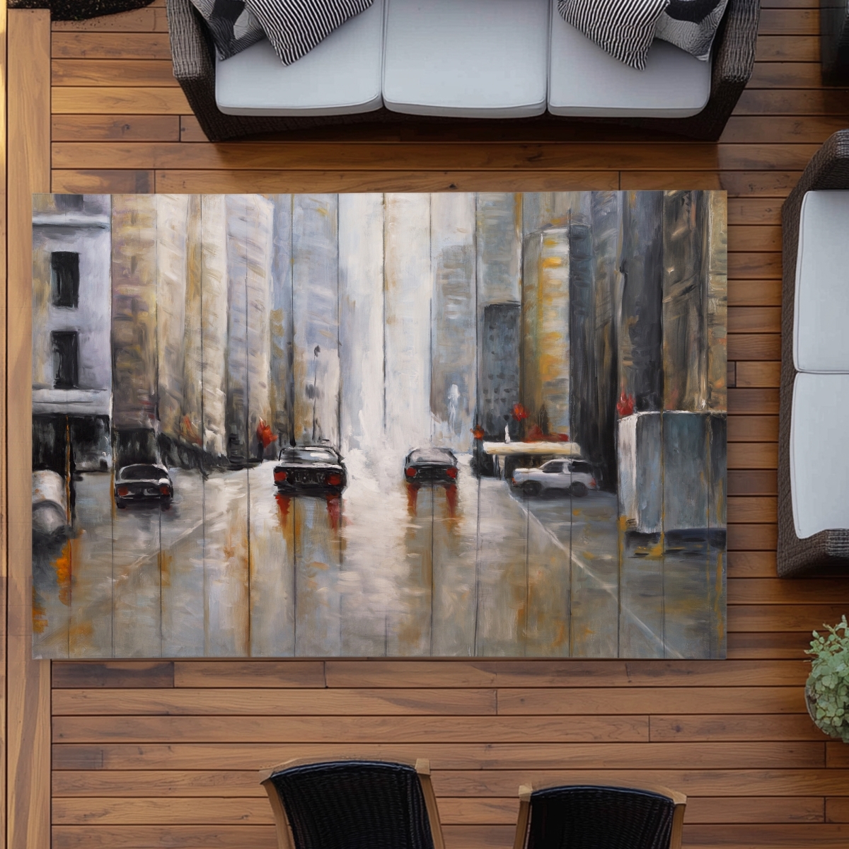 C1ROAR579RSLCK 5 x 7 ft. Cars in the Morning Rain - Bedroom Street Outdoor Area Rug - Rectangle