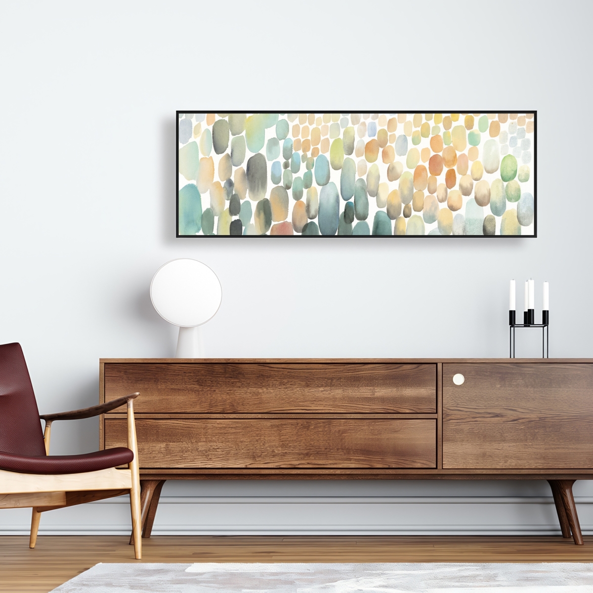 C1FC1648J6YNPJ 16 x 48 in. Cluster of Circles - Modern Framed Canvas Home Decor