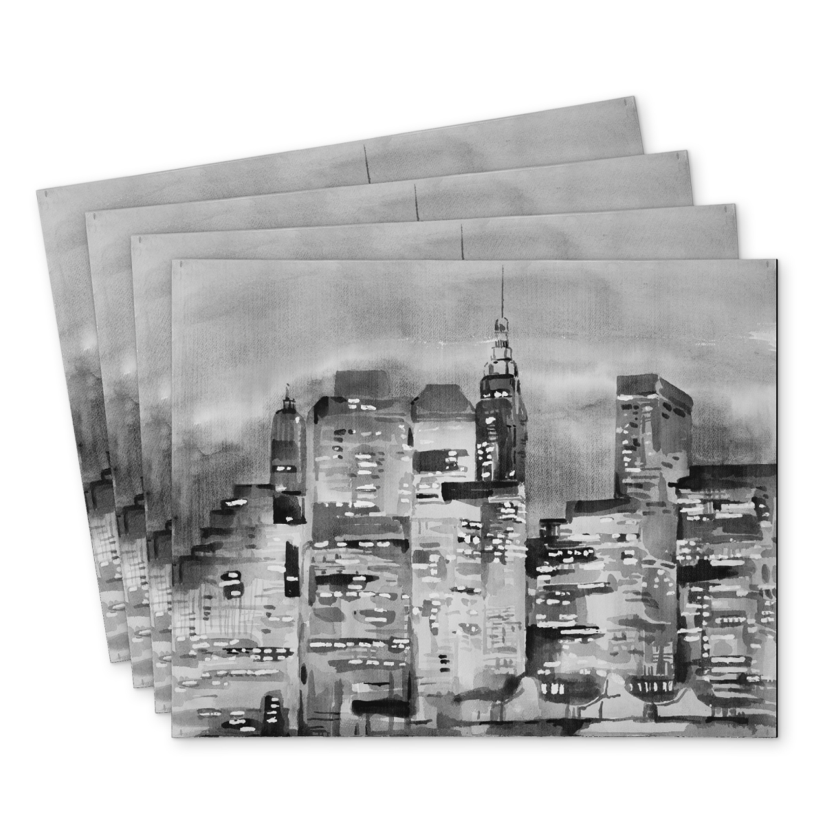 Picture of Begin Home Decor C4PP1418OHW3SS 14 x 18 in. Watercolor Cityscape Placemat - Polyester Home Decor Accent - Set of 4