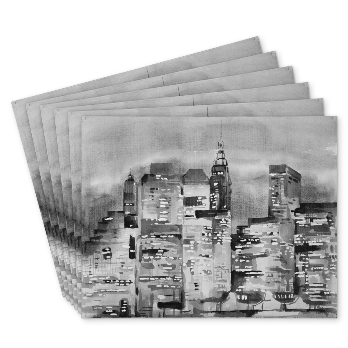 Picture of Begin Home Decor C6PP1418OVS0QI 14 x 18 in. Watercolor Cityscape Buildings Polyester Placemat - Home Decor - Set of 6