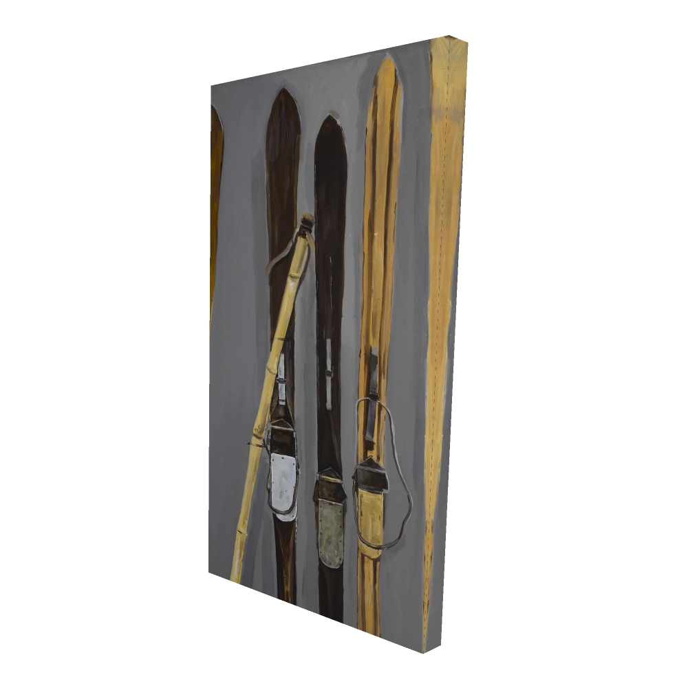 2080-4824-SP58 24 x 48 in. Ski Poles & Vintage Skis - Man Cave Gray Canvas Decor